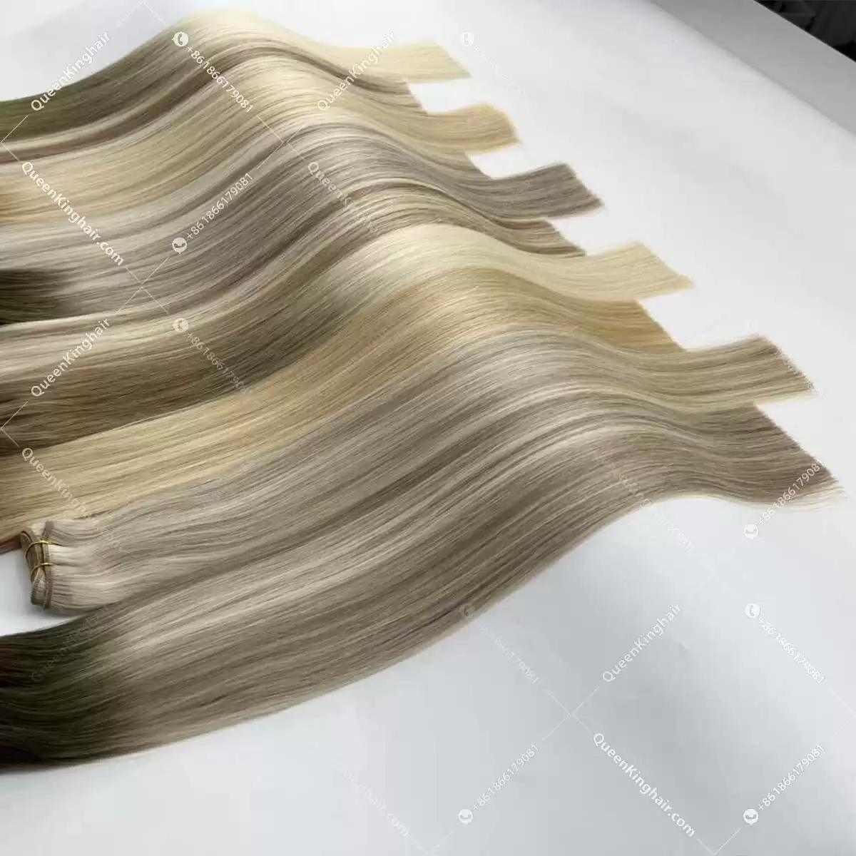 22" Virgin hair extension 100 grams balayage blonde color genius weft