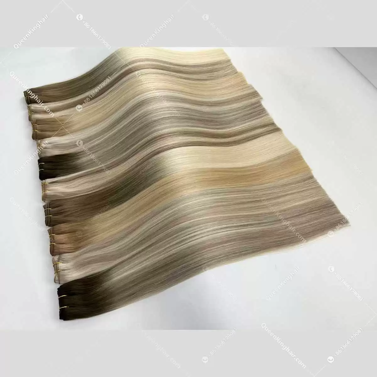 22" Virgin hair extension 100 grams balayage blonde color genius weft