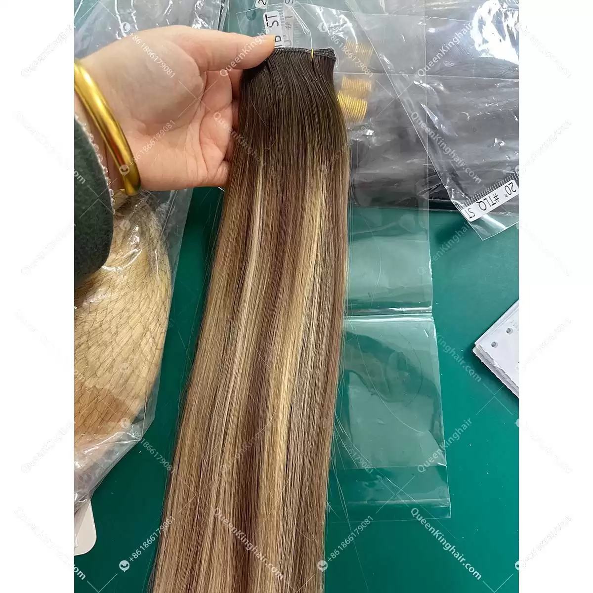 22" Virgin hair extension 100 grams balayage blonde color genius weft