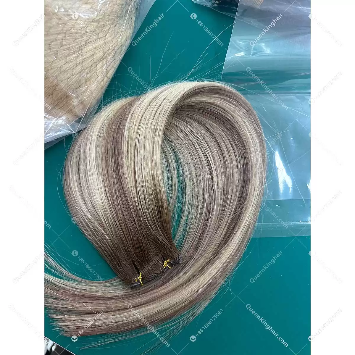 22" Virgin hair extension 100 grams balayage blonde color genius weft