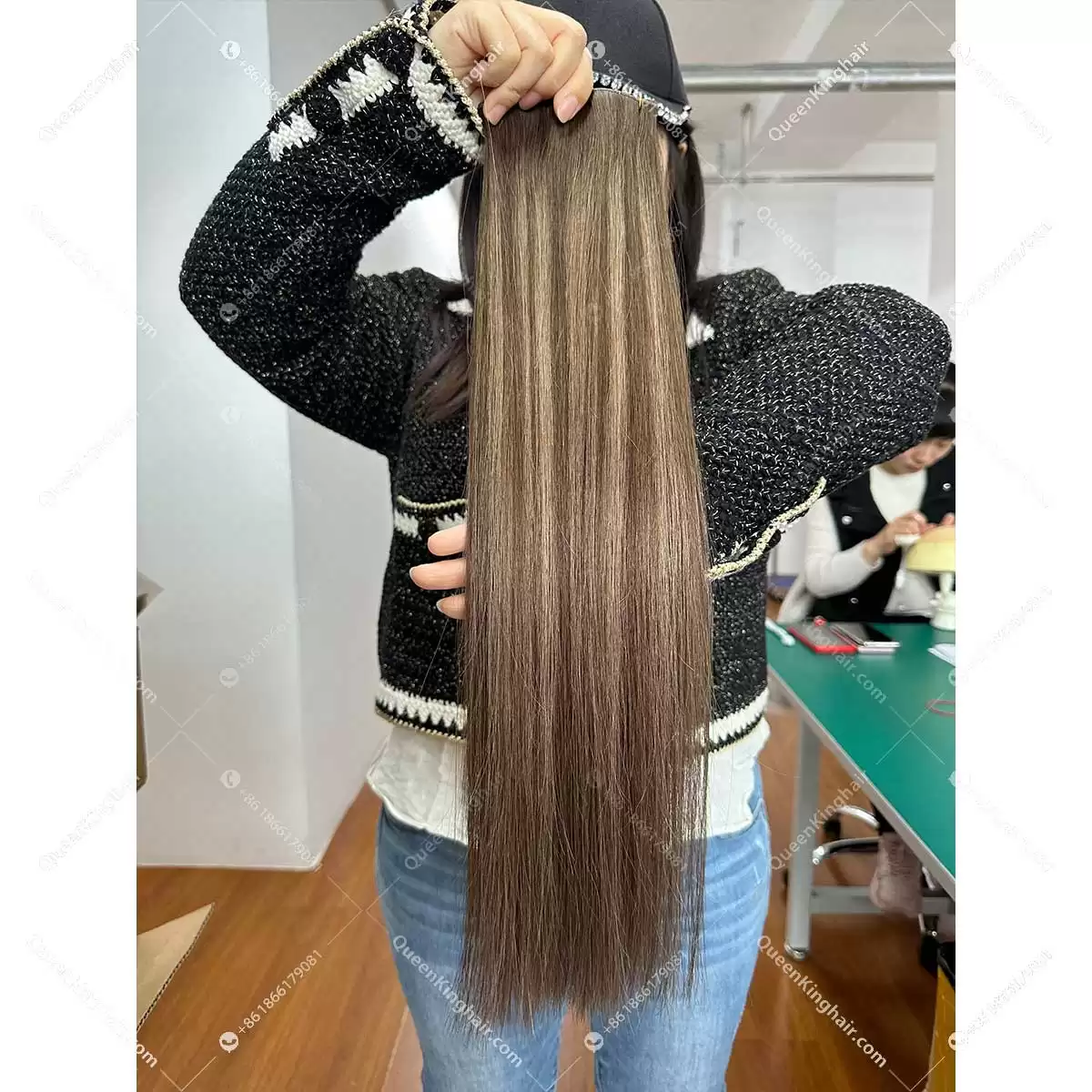 22" Virgin hair extension 100 grams balayage blonde color genius weft