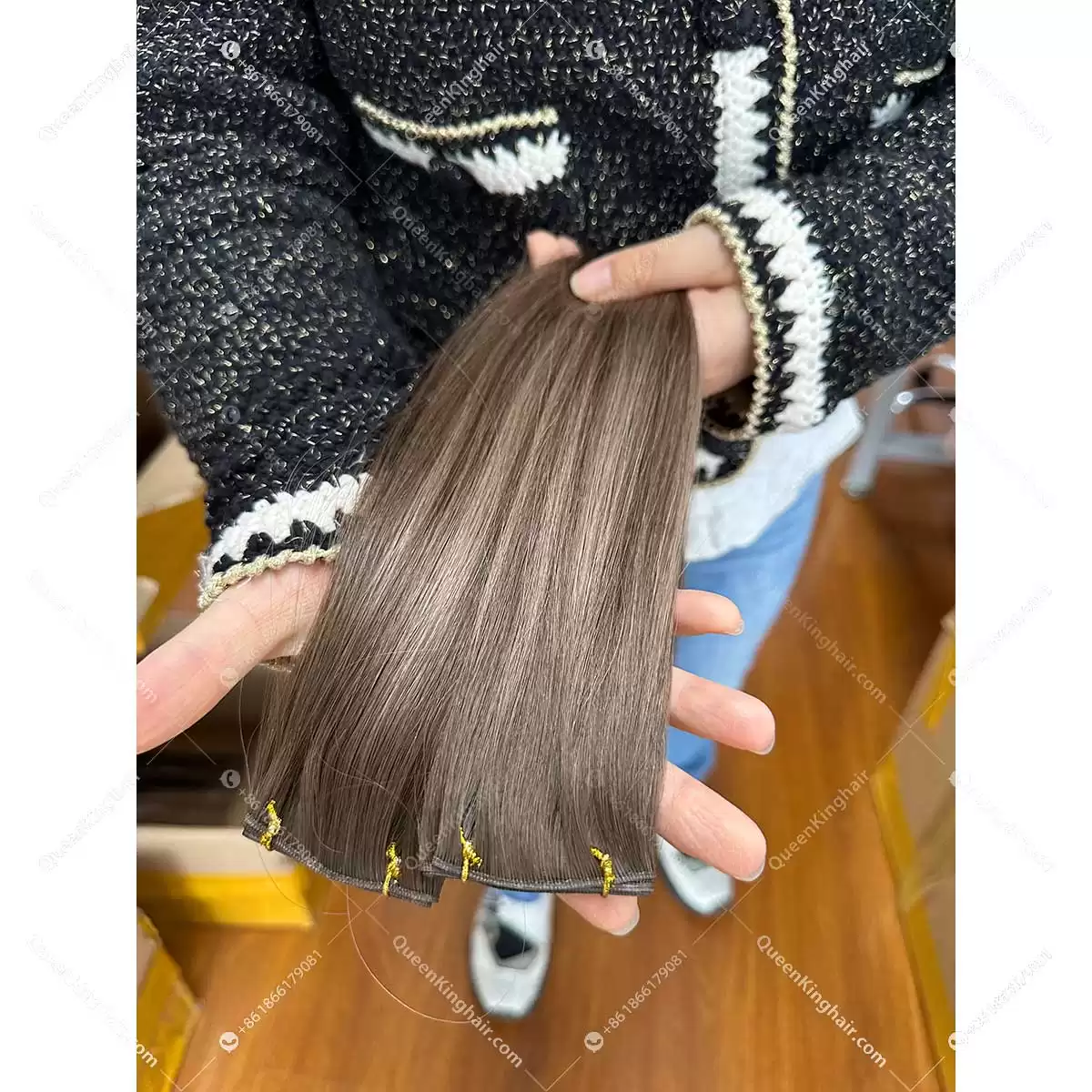 22" Virgin hair extension 100 grams balayage blonde color genius weft
