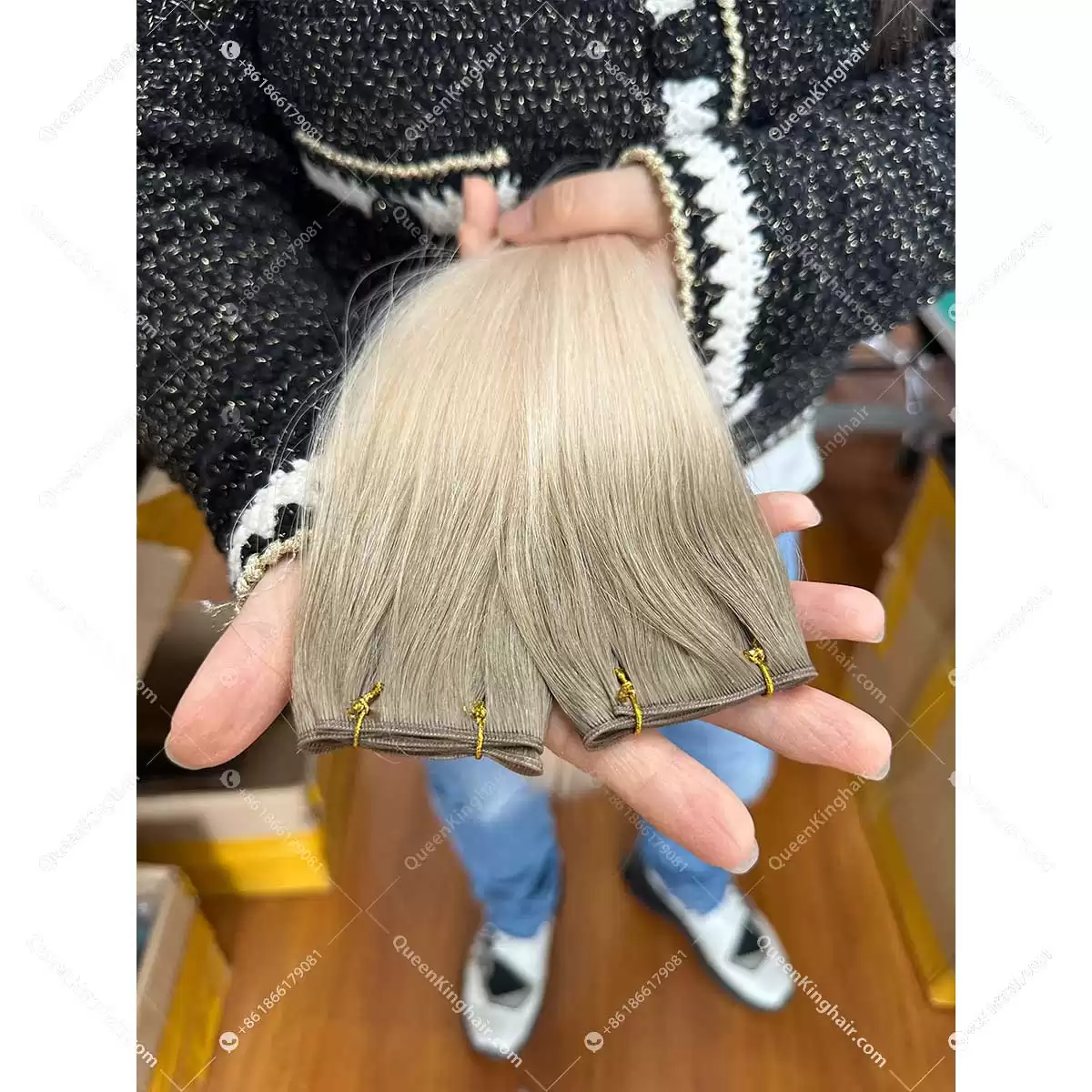 22" Virgin hair extension 100 grams balayage blonde color genius weft