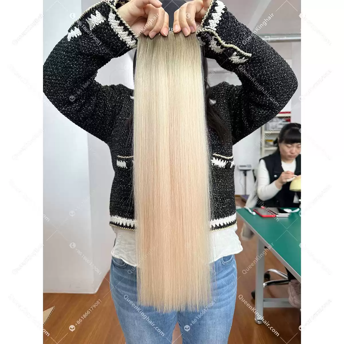 22" Virgin hair extension 100 grams balayage blonde color genius weft