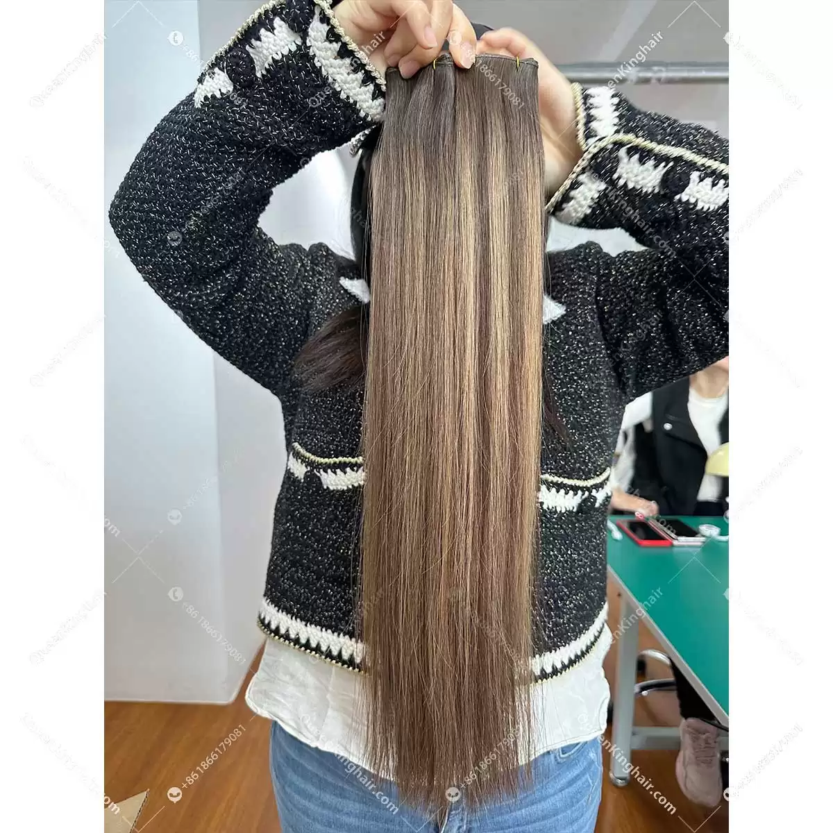 22" Virgin hair extension 100 grams balayage blonde color genius weft