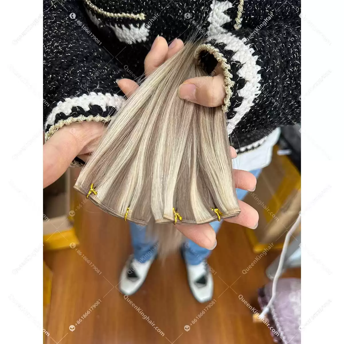 22" Virgin hair extension 100 grams balayage blonde color genius weft