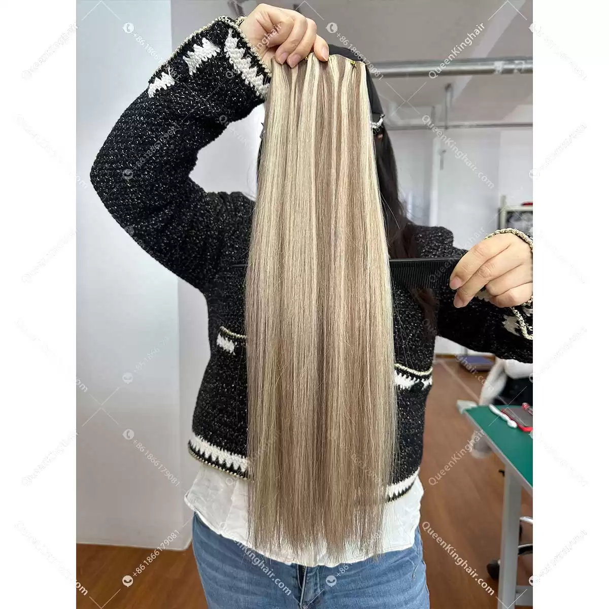 22" Virgin hair extension 100 grams balayage blonde color genius weft