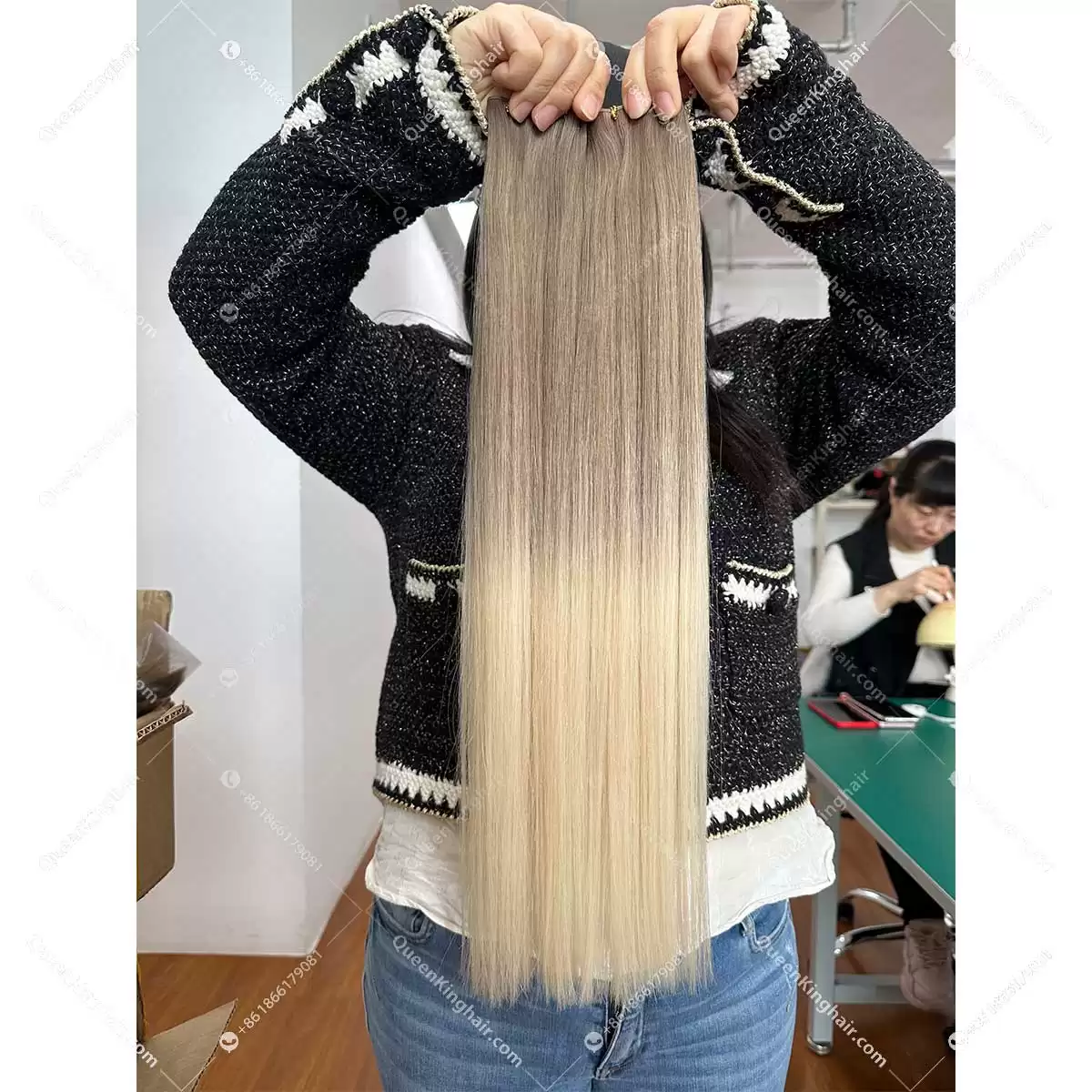 22" Virgin hair extension 100 grams balayage blonde color genius weft