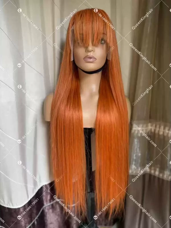 30 inches 13x6 transparent lace 250% density Ginger color hair with bang