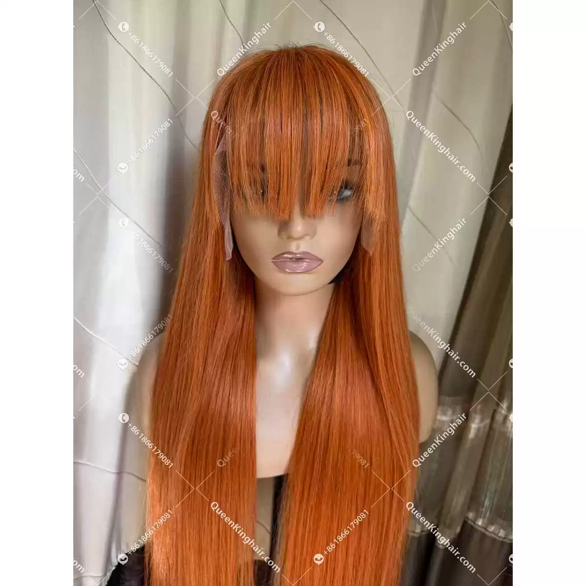 30 inches 13x6 transparent lace 250% density Ginger color hair with bang