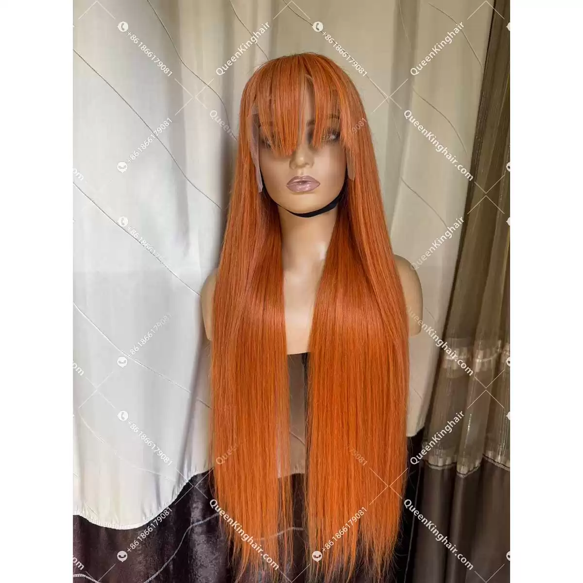 30 inches 13x6 transparent lace 250% density Ginger color hair with bang