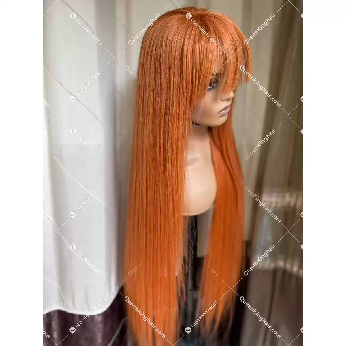 30 inches 13x6 transparent lace 250% density Ginger color hair with bang