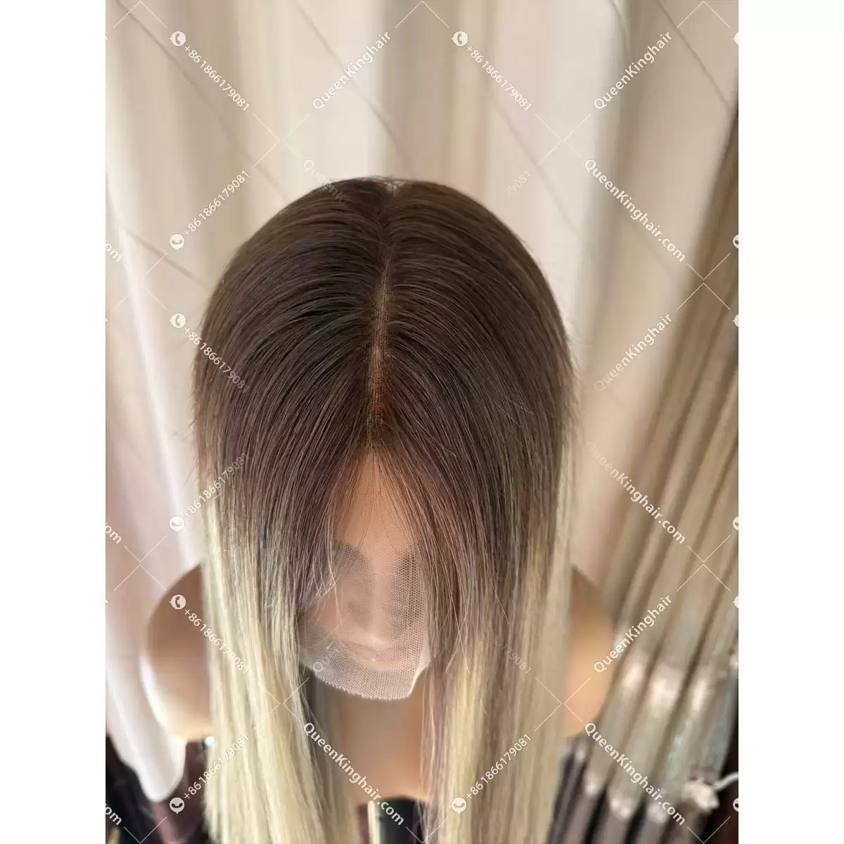 Ombré blonde and ashy brown balayage color double drawn virgin hair wig