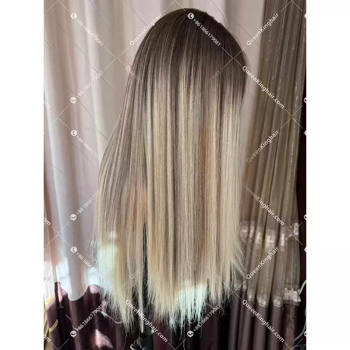 Ombré blonde and ashy brown balayage color double drawn virgin hair wig