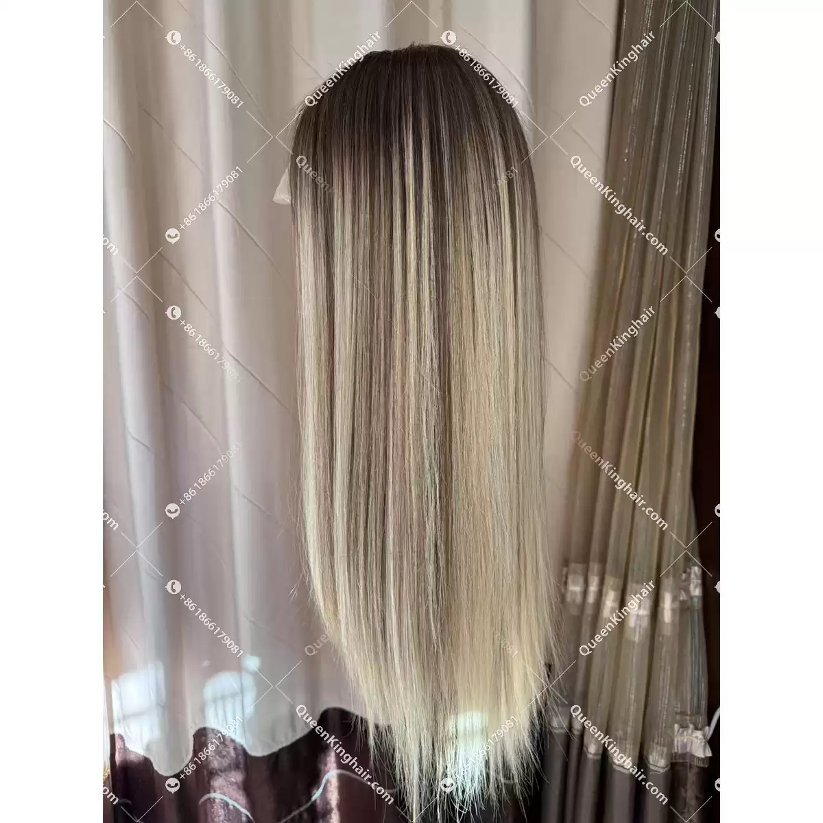 Ombré blonde and ashy brown balayage color double drawn virgin hair wig