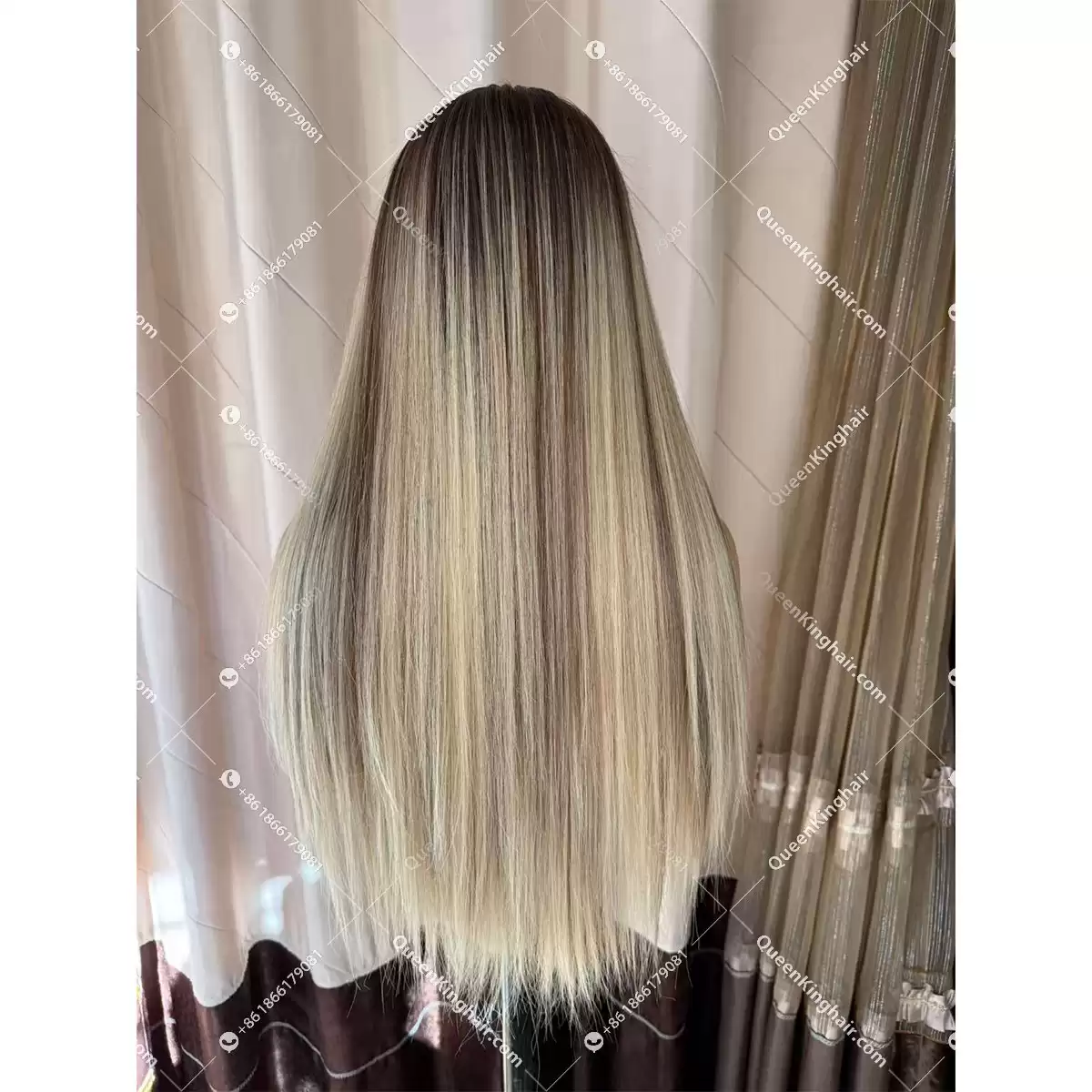 Ombré blonde and ashy brown balayage color double drawn virgin hair wig