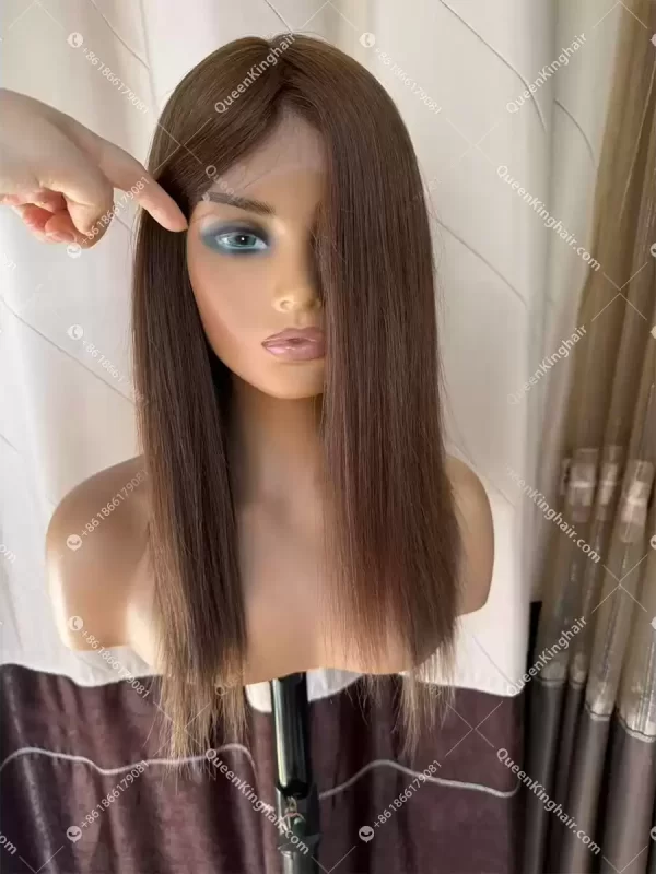 #4 brown hair medical wig virgin hair with 4x4 silk base