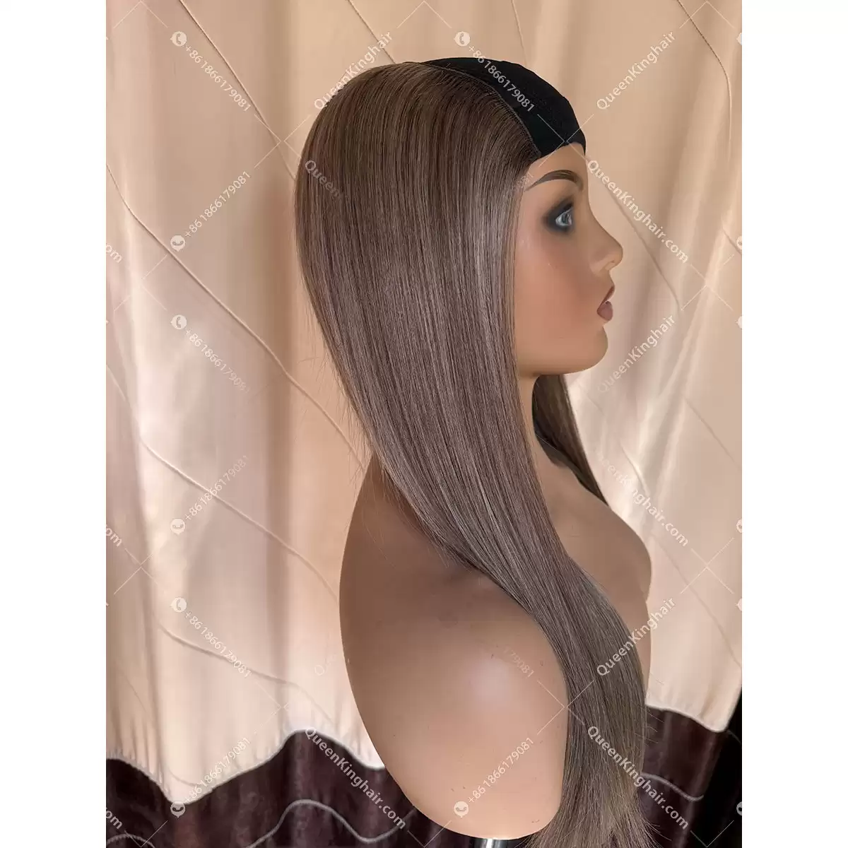 01 Luna hat wig remy hair brunette color ashy brown and ashy blonde balayage