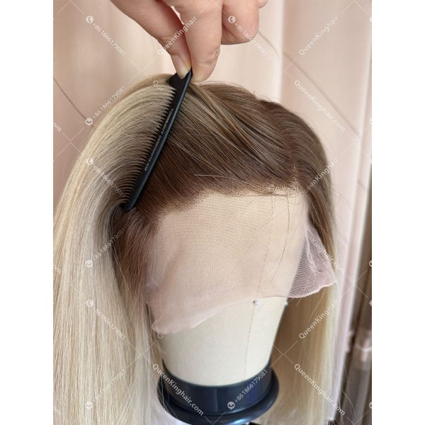 Ombré blonde color full lace wig transparent lace double drawn virgin hair wig