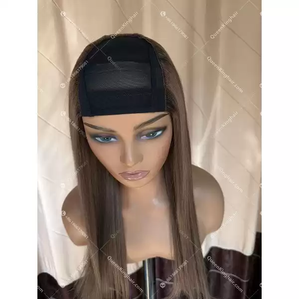 02 Luna hat wig remy hair brunette color ashy brown and ashy blonde balayage