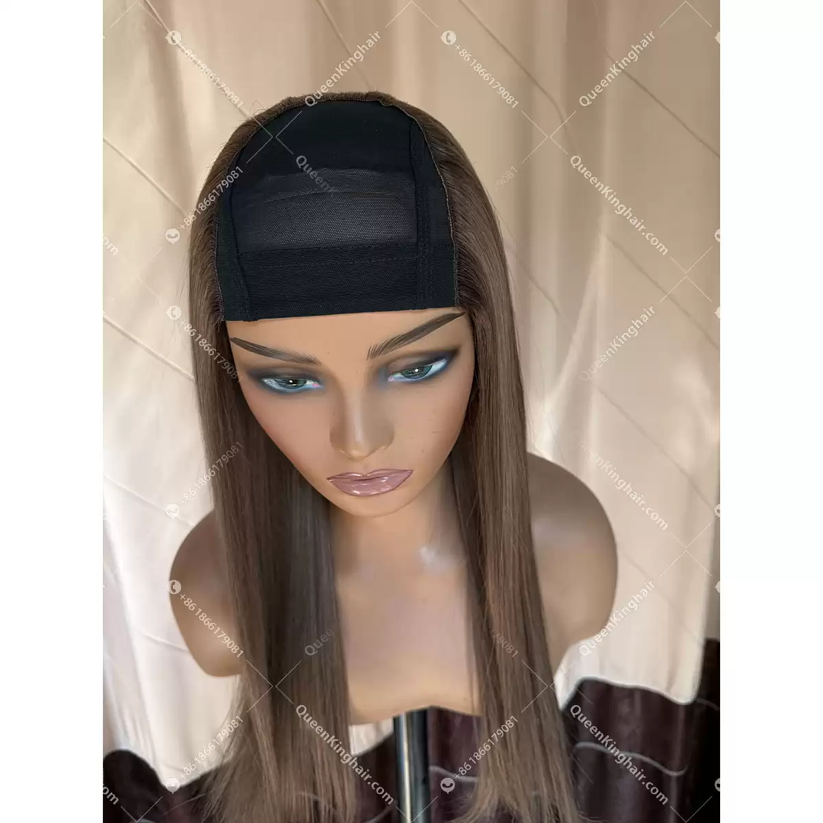 02 Luna hat wig remy hair brunette color ashy brown and ashy blonde balayage