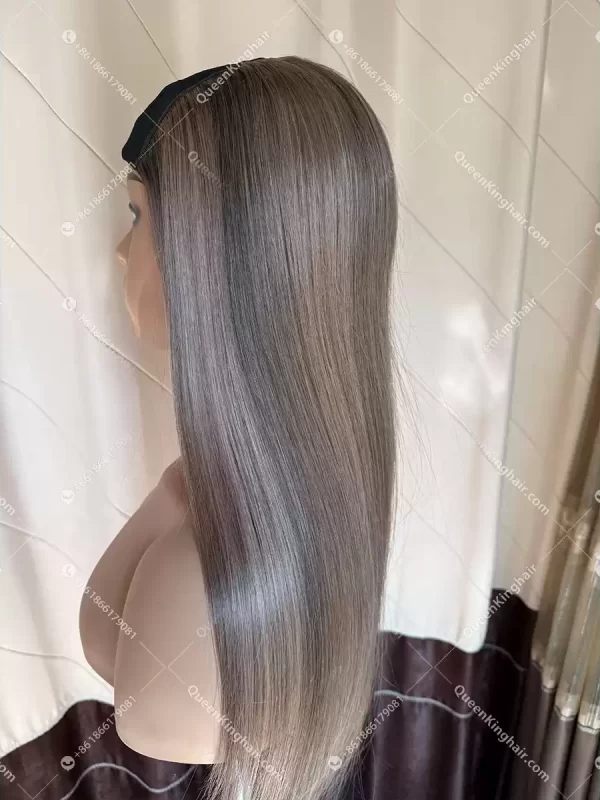 04 Luna hat wig remy hair brunette color ashy brown and ashy blonde balayage