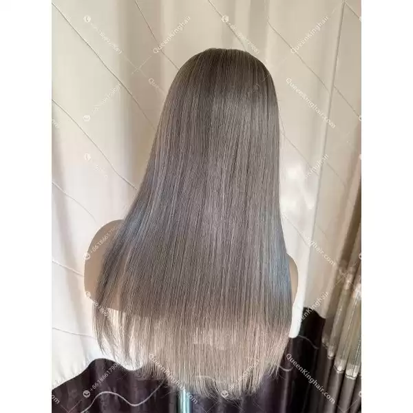 05 Luna hat wig remy hair brunette color ashy brown and ashy blonde balayage