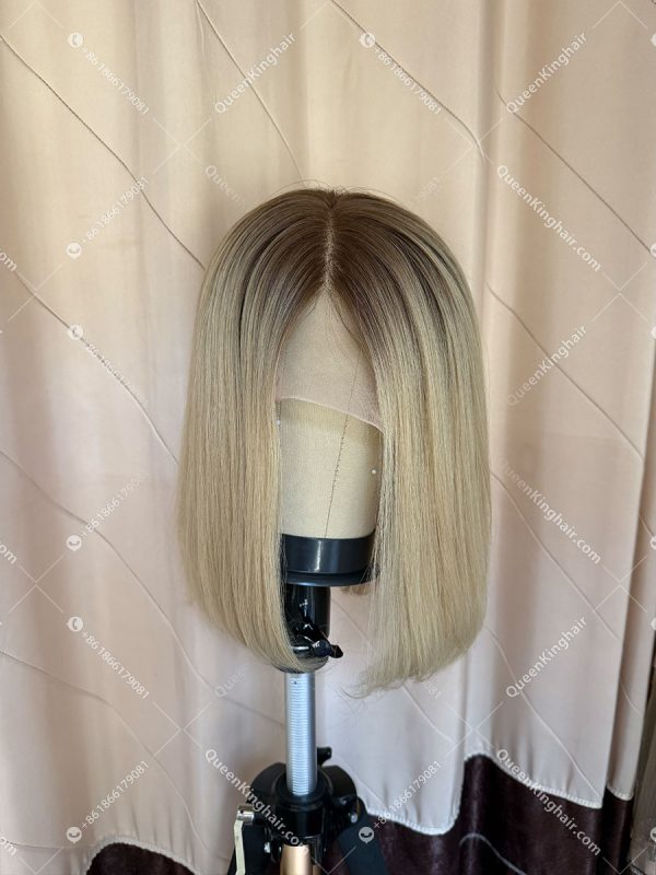 Ombré blonde color full lace wig transparent lace double drawn virgin hair wig