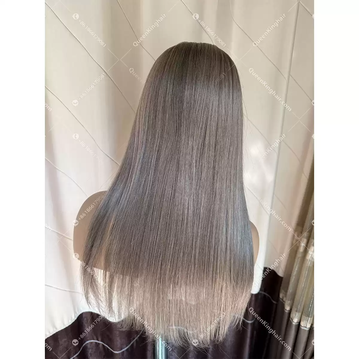 05 Luna hat wig remy hair brunette color ashy brown and ashy blonde balayage