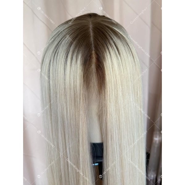 01 Invisible knots hd lace 13x6 lace front wig with 4x4 silk base ombre white blonde color double drawn virgin hair wig