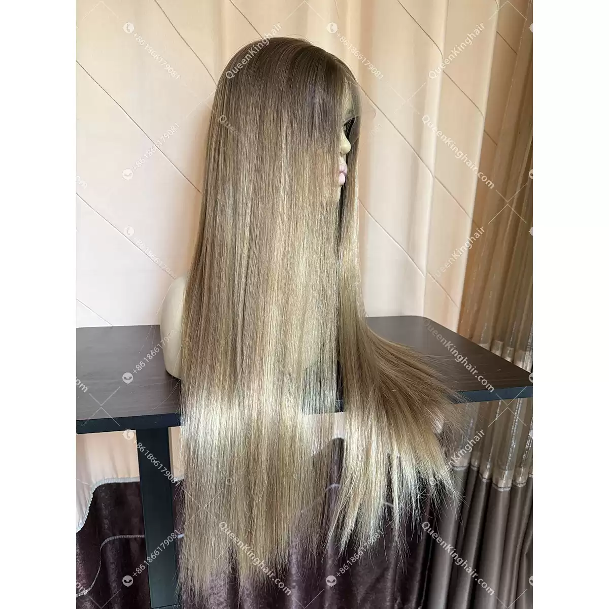 01 Ombré honey blonde and ashy brown balayage color 13x6 hd lace double drawn virgin hair wig