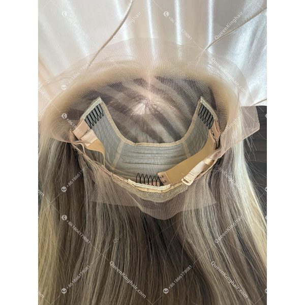01 13x6 Transparent Lace Ombré blonde and ashy brown balayage color double drawn virgin hair wig