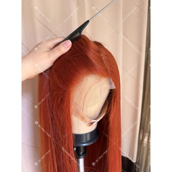 01 13x6 Transparent Lace #350 Ginger color double drawn virgin hair wig