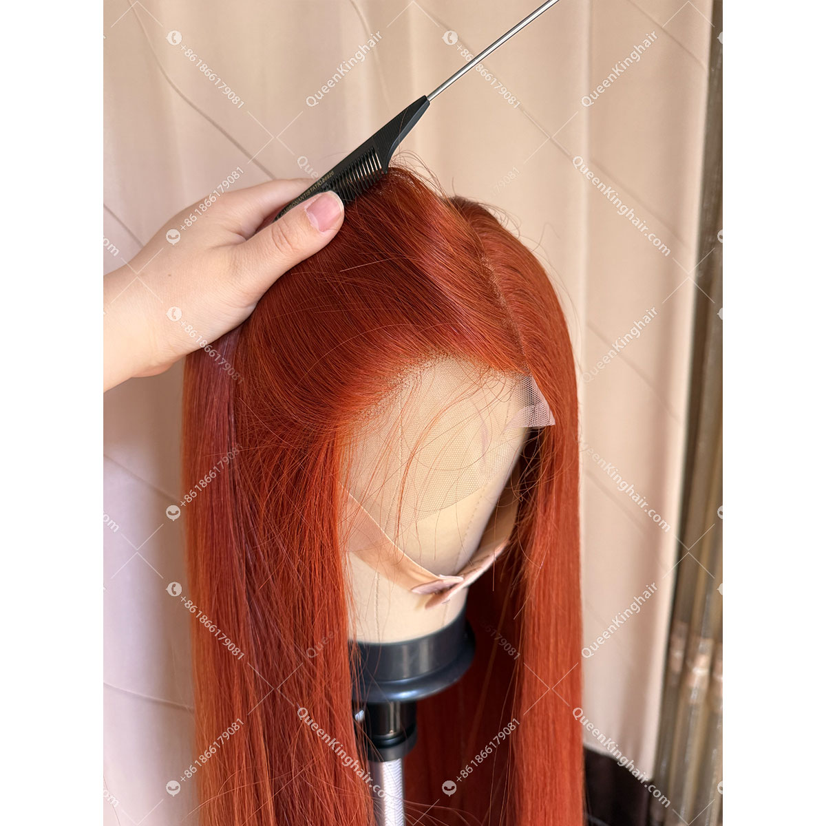 01 13x6 Transparent Lace #350 Ginger color double drawn virgin hair wig