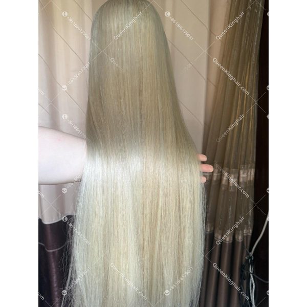 02 Invisible knots hd lace 13x6 lace front wig with 4x4 silk base ombre white blonde color double drawn virgin hair wig