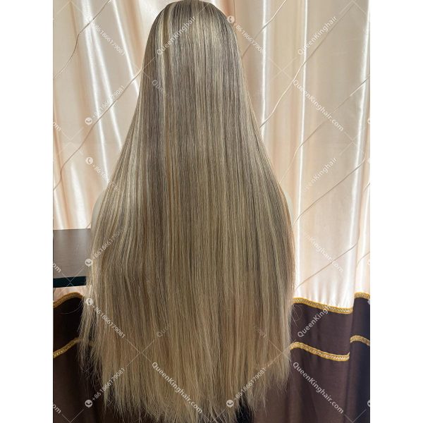 02 13x6 Transparent Lace Ombré blonde and ashy brown balayage color double drawn virgin hair wig