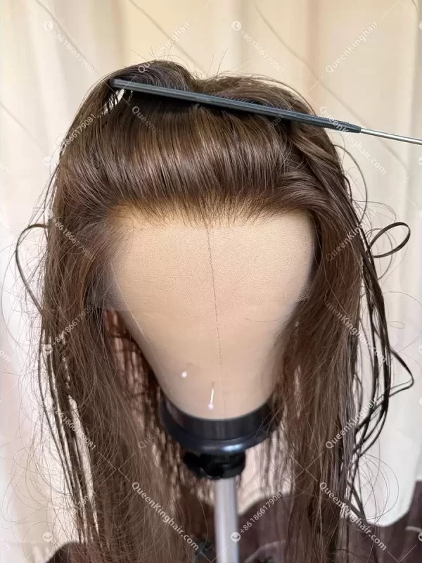 Invisible knots hd lace 13x6 lace front wig with 4x4 silk base Brunnett Brown color double drawn virgin hair wig