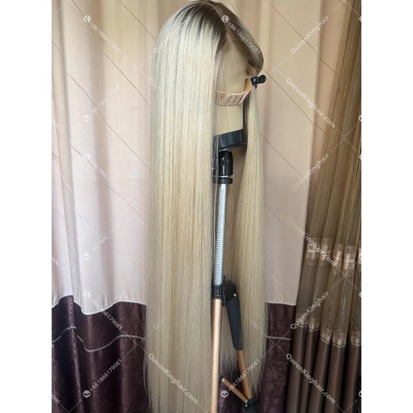 03 Invisible knots hd lace 13x6 lace front wig with 4x4 silk base ombre white blonde color double drawn virgin hair wig