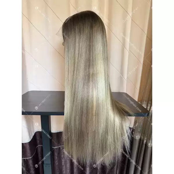 05 Ombré honey blonde and ashy brown balayage color 13x6 hd lace double drawn virgin hair wig