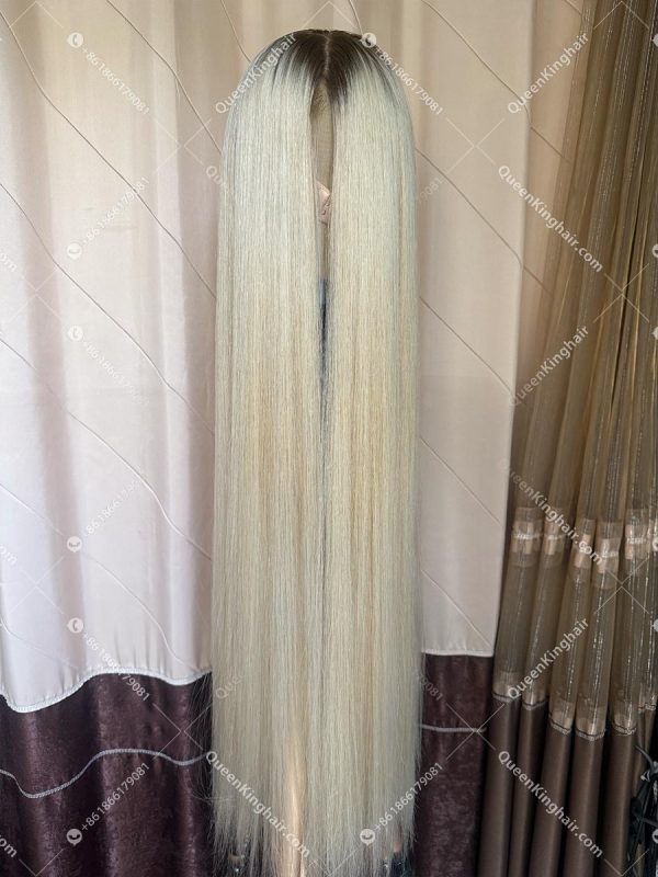 Invisible knots hd lace 13x6 lace front wig with 4x4 silk base ombre white blonde color double drawn virgin hair wig