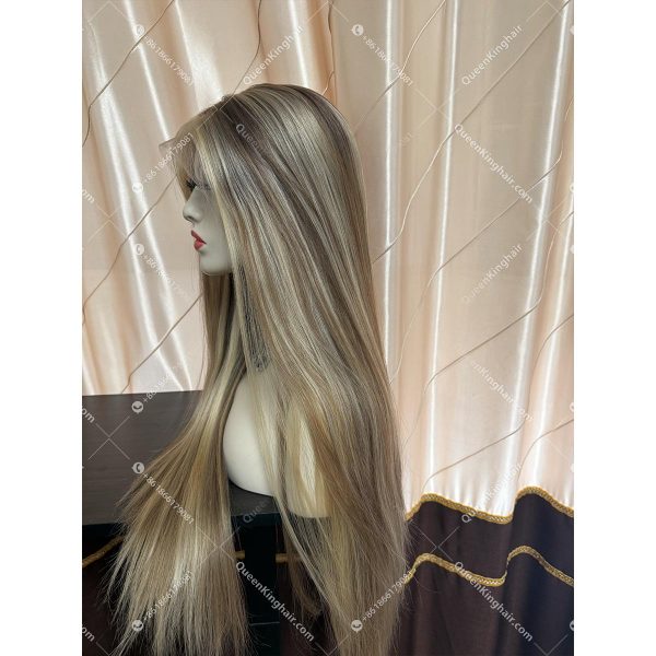 05 13x6 Transparent Lace Ombré blonde and ashy brown balayage color double drawn virgin hair wig