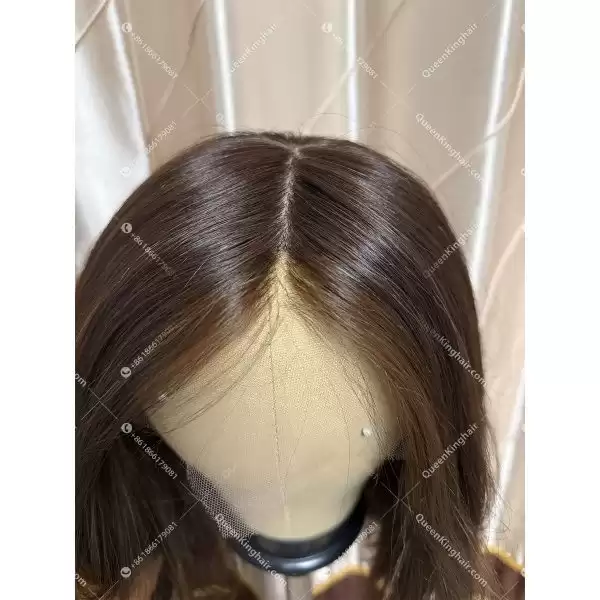 05 Invisible knots hd lace 13x6 lace front wig with 4x4 silk base Brunnett Brown color double drawn virgin hair wig