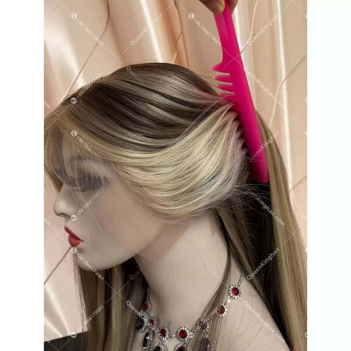 06 13x6 Transparent Lace Ombré blonde and ashy brown balayage color double drawn virgin hair wig
