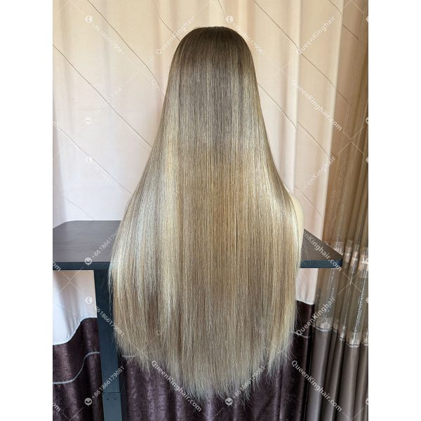 06 Ombré honey blonde and ashy brown balayage color 13x6 hd lace double drawn virgin hair wig