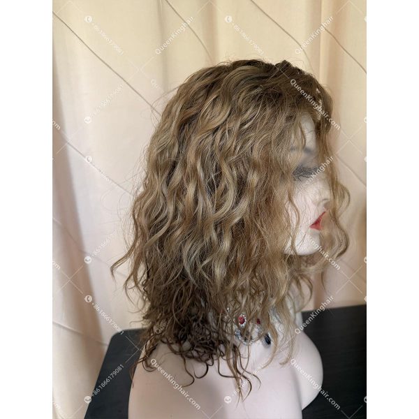 07 Curly hair 13x6 Transparent Lace Ombré blonde and ashy brown balayage color double drawn virgin hair wig