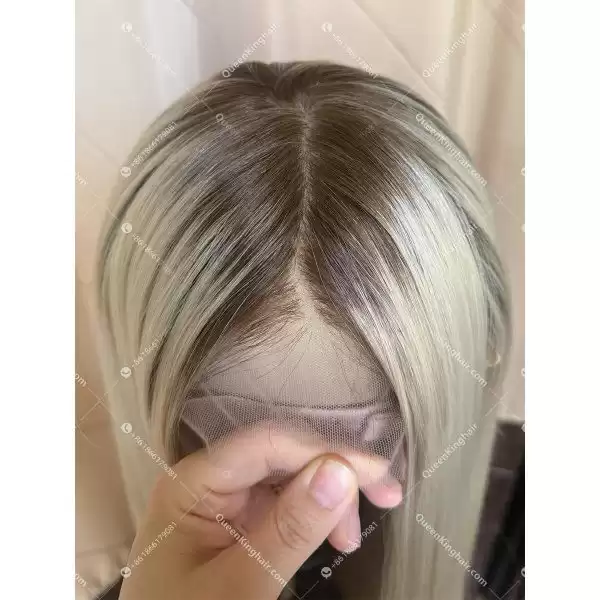 07 Invisible knots hd lace 13x6 lace front wig with 4x4 silk base ombre white blonde color double drawn virgin hair wig