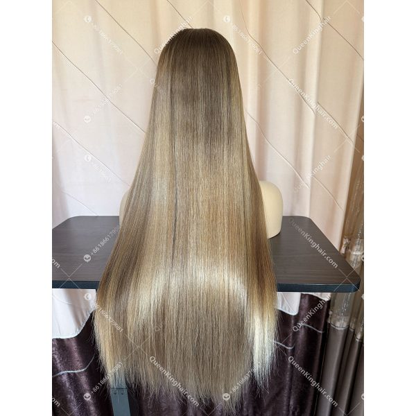 07 Ombré honey blonde and ashy brown balayage color 13x6 hd lace double drawn virgin hair wig