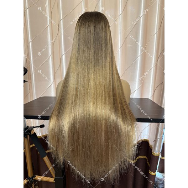 08 Ombré honey blonde and ashy brown balayage color 13x6 hd lace double drawn virgin hair wig