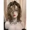 09 Curly hair 13x6 Transparent Lace Ombré blonde and ashy brown balayage color double drawn virgin hair wig