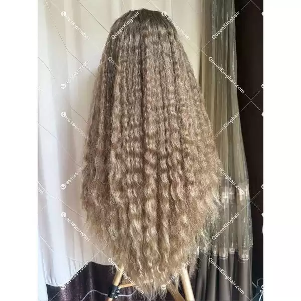 Medical all handmade wig transparent lace double drawn virgin hair wig custom color natural curly
